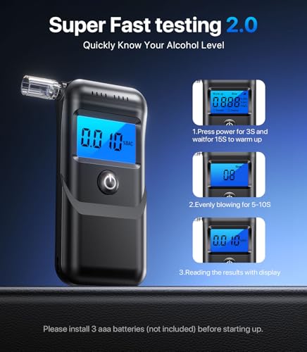 YYBNN Breathalyzer, Alcohol Breathalyzer Tester with LCD Digital Display, Portable Breathalyzer for Home and Party Use (Includes 10 Mouthpieces)