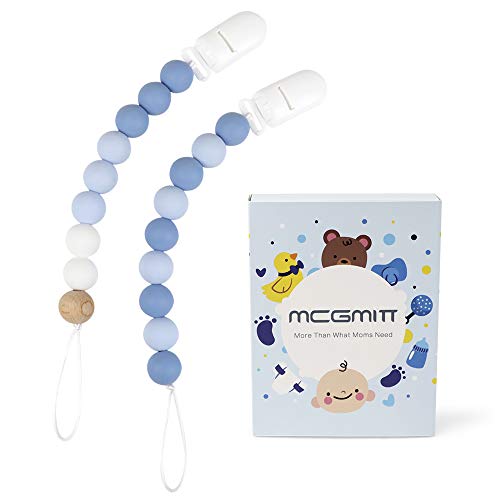 MCGMITT Pacifier Clip Silicone, BPA Free Teething Beads Toys Shower Gift for Baby Girls Boys Infant Toddler (Blue)