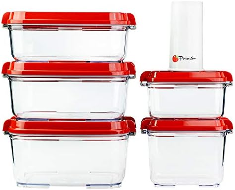 Pomodoro 真空食品保存容器セット 自動ポンプ付き 新鮮な真空密封食品と保存容器 Bpaフリー 再利用可能 食品保存容器 食事準備用 容器5個 真空ポンプ1個