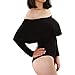 May&Maya Women's Off Shoulder with Ruffle Overlay Bodysuit (XXL, Black2)