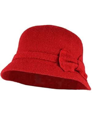 Side Bow Winter Cloche Bucket Hat w/ Adjustable Inner Drawstring – 100% Wool