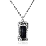 Retro Design Rectangle Black Onyx Gemstone Pendant 925 Sterling Silver Women's Necklace, 18