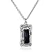 Retro Design Rectangle Black Onyx Gemstone Pendant 925 Sterling Silver Women's Necklace, 18
