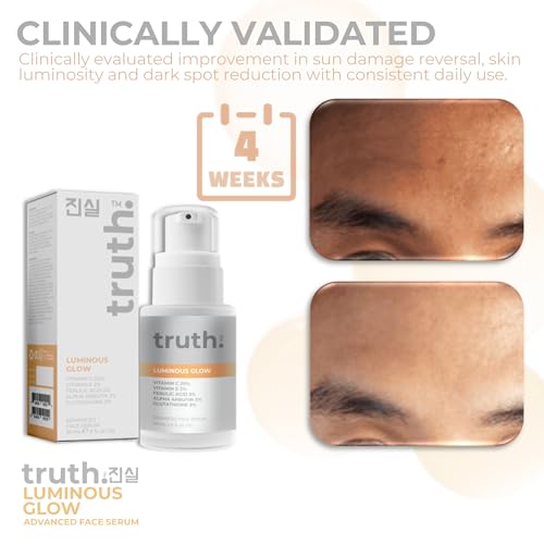 truth 진실 Luminous Glow Advanced Face Serum 30ml – Vitamin C 20%, Vitamin E, Ferulic Acid, Alpha Arbutin, Glutathione, Yuja Extract – Korean Brightening & Anti-Pigmentation Serum