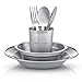 Wealers Unique Complete Messware Kit Polished Stainless Steel Dishes Set| Tableware| Dinnerware| Camping| Buffet| Includes - Cups | Plates| Bowls| Cutlery| Comes in Mesh Bags (Single Person Blue)