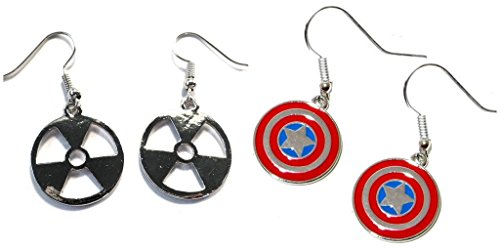 Hulk Gamma Logo and Captain America Shield Logo Dangle Earrings w/Gift Box
