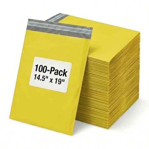 BOX USA Shipping Bags 14½" x 19" (100-Pack) Yellow - Large Heavy Duty Self-Adhe…