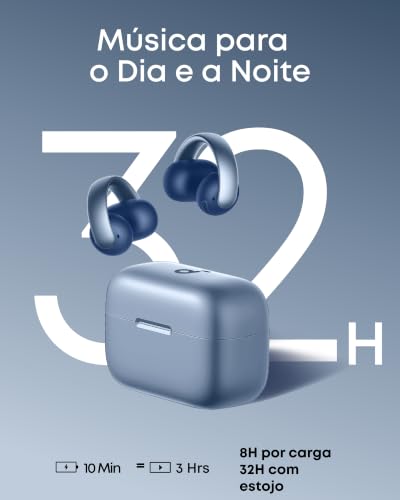 soundcore AeroClip da Anker, Fones de Ouvido Bluetooth Abertos, Clip-On, Conforto Adaptativo, Chamadas Claras com 4 Microfones e IA, Ajuste Estável, Drivers de 12mm para Graves Potentes, Azul