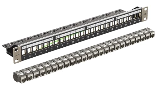 FGB 10Gbps 24 Port CAT7 Patchpanel mit 24x Cat7 Keystone Module Geschirmter, 19" Zoll Rackeinbau RJ45 LAN Netzwerk 600 MHz Verlegekabel für Gigabit-Netzwerk-Switch thumbnail 1