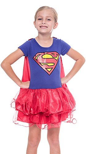 Girls Superhero Supergirl Caped Tutu Costume Dress (Supergirl, Small 6/6X)