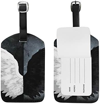 Eslifey White and Black Angel Wings PU Leather Suitcase Labels Tag Luggage Tags Privacy Cover for Travel Bag