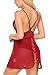 Avidlove Women Lingerie Lace Babydoll Strap Chemise Halter Teddy V Neck Mesh Nightgown Dark Red M