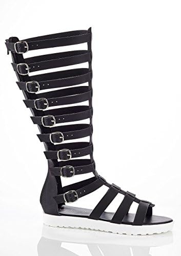 Henry Ferrera Womans HF500 Mid-Calf Gladiator Platform Sandal (8, Black)