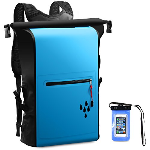 Dry-Bags-Waterproof-BackpackAMASENG-25L-Dry-Backpack-500D-PVC-Heavy-Duty-Roll-Top-Closure-with-Zipper-Pocket-IPX8-Waterproof-Phone-CaseDry-Sacks-Blue