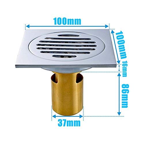 FChome 4 Inch Floor Drain, Brass Square Bathroom Tile Insert Floor Drainer with Removable Cover for Kitchen, Washroom, Garage and Basement,Polished Chrome