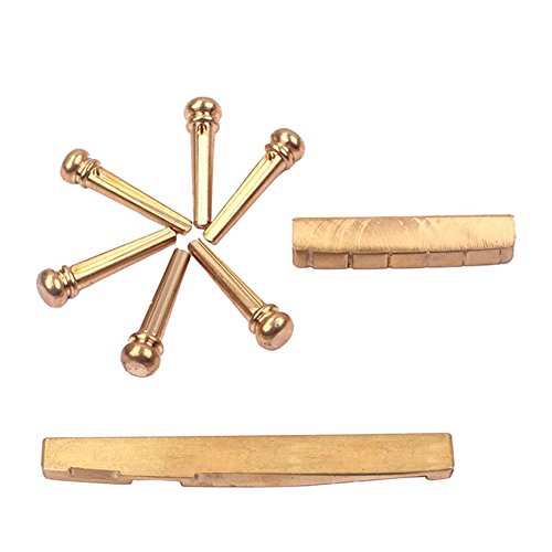 Ireav 6pcs Brass Guitar Fittings Solid String Pegs and Saddle Nut Slotted Flat Bottom for 6 String Acoustic Guitar Replacement Parts - Thumbnail 3