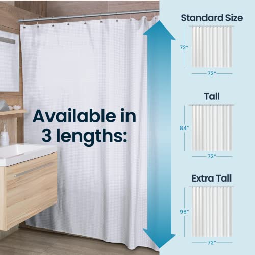 LiBa Waffle Weave Fabric White Shower Curtain, 72” W x 84” H Water