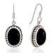 925 Sterling Silver Black Onyx Gemstone Oval Rope Edge Vintage Dangle Hook Earrings 1.4