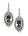 Gothic Lolita Skull Cameo Dangle Earrings Black on White In Silver Finish Frame