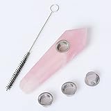 Natural Pink/Rose Quartz Crystal Wand,Quartz Crystal Tube, Healing Quartz Crystal Point, Quartz Crystal Point with carb,3.9-4.3 Inches