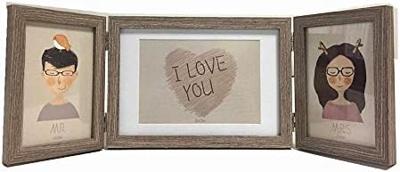 Silver Hinged Folding Three Picture Frame Two 4x6 inch Vertical and One 5x7 inch Horizontal Photo or Pictures for Displays on Tabletop or Shelf Triple Opening Wedding Kids Frame (4x6-5x7 in, Gray)