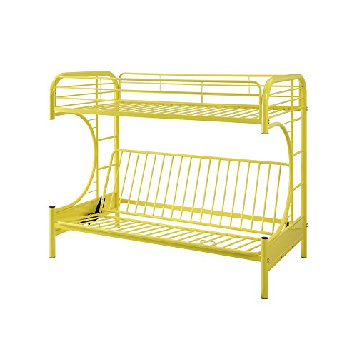 Major-Q 7002091yl Yellow Modern Metal Tube Supported Twin Futon Bunk Bed with Built-in Ladders & Full Length Guard Rails - Thumbnail 2