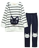 Little Girls' Kids 2 Pieces Long Sleeve Top Pants Leggings Clothes Set Outfits (140, Cat White)