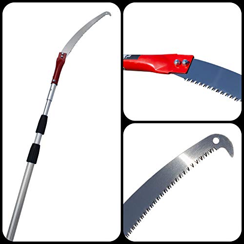 FenWi 4m Teleskop Baumsäge mit gebogener Haken Astsäge und 410cm Aluminium Teleskopstange als Hochentaster mit Teleskopstiel I bis max. 6m Höhe sägen mit der Teleskopsäge – Bild 3