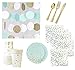 Mint Green Gold Party Supplies baby Boy Bridal Shower Elegant Foil Stamp Dessert paper Plates Napkins, Cups, Gold Silverware & Glittery String Decorations