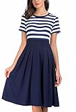 CARTERSTORY Women's Vintage Stripe Scoop Neck Short Sleeve Swing Dress