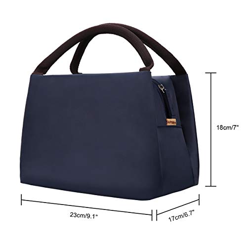 Philorn Reusable Insulated Lunch Bag Sturdy Oxford Box Tote with Zipper for Men, Women, Adult, Picnic and Work (Dark Blue)