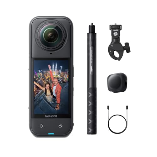 Insta360 X5 Motorcycle Bundle, Waterproof 8K 360° Action Cam, Robust Interchangeable Lenses, 3H Battery, Clear Sound, Stabilization, Invisible Selfie Stick Effect, Great in Low Light