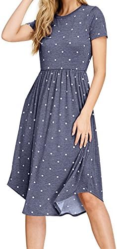 Simier Fariry Women Summer Pleated Polka Dot Pocket Loose Swing Casual Midi Dress
