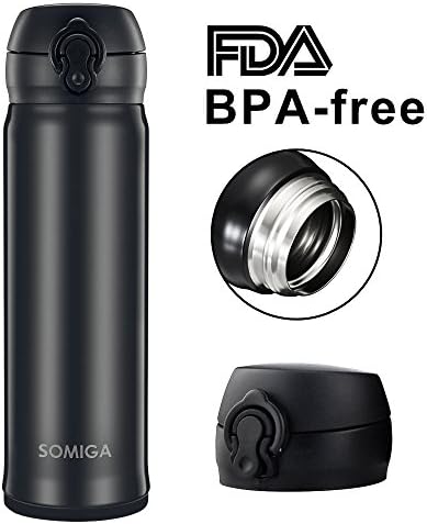 SOMIGA Stainless Steel Water Bottle with Flip Lid - Double Wall Vacuum Insulated 16 Oz Leak Proof Water Bottle, BPA Free for Office &amp; Home Black)