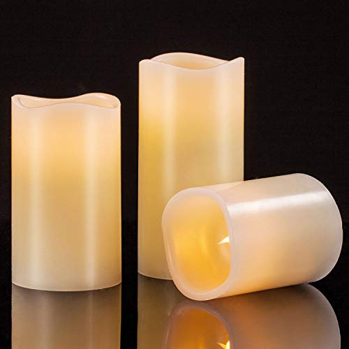 Aku Tonpa Flameless Candles Battery Operated Pillar Real Wax Flickering Electric LED Candle Gift Sets with Remote Control Cycling 24 Hours Timer, Warm White Lights, 4" 5" 6" Pack of 3