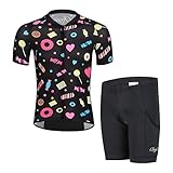 CH&Q Kids Boys Girls Cycling Jersey Set Short Sleeve Jersey and 3D Padded Shorts for Mountain Bike Road Racing Outdoor