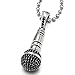 COOLSTEELANDBEYOND Mens Women Steel Microphone Pendant Necklace with Black Cubic Zirconia, 23.6 inches Ball Chain