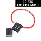 E-KYLIN 10 Guage In-line Blade Fuse Holder Cable ATC/ATO Heavy Duty for Car Electronics Modify Lab Solar System, Circuit Blow-out/Overload Protection, Large L Size Fuse Holder Waterproof