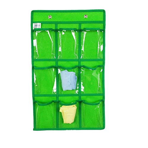 ANIZER Over Door Hanging Closet Underwear Sock Storage Cell Phone Jewelry Organizer Clear Pockets (Green, 9 Pockets) - Thumbnail 3