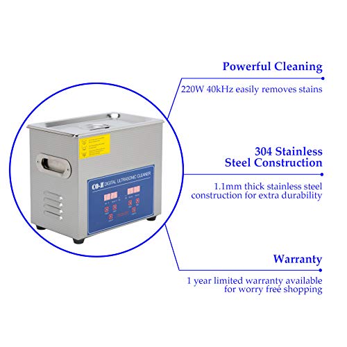 3L Ultrasonic Cleaner with Digital Timer & Heater, Professional Ultrasound Jewelry Cleaning Machine for Parts Denture Ring Watch - Thumbnail 3