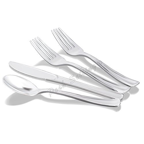 Posh Setting Elegant Upscale, Polished Silver Like, Heavyweight, Plastic Silver Cutlery, 160 Piece Set, (Includes 80 Forks, 40 Knives and 40 Soup Spoons) Settings for 40 People.