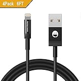 SMALLElectric 4Pack 6FT Alloy Cable for iPhone Charge Cables Cord and Sync Long USB Compatible with iPhone X XS Max XR / 8/8 Plus / 7/7 Plus / 6/6 Plus / 5S / iPad/iPod, Black