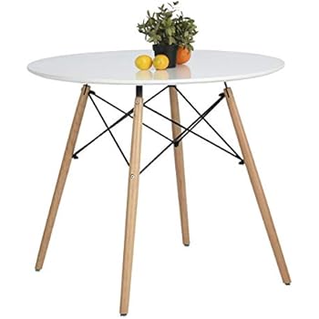 Coavas Kitchen Dining Table White Round Coffee Table Modern Leisure Wooden Tea Table Office Conference Pedestal Desk