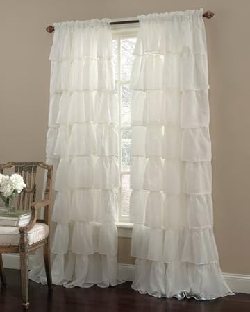 Lush Romantic Ruffled Shabby Chic Luxury Navy Curtains Set Panels