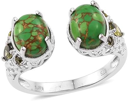 Green Turquoise, Peridot Cubic Zirconia Platinum Bond Brass Fashion Ring For Women Size 9