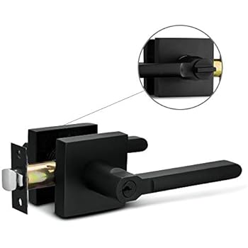 Berlin Modisch Entry Lever Door Handle Lock and Key Slim Square Locking Lever Set [for Front Door or Office] Reversible for Right & Left Sided Doors Heavy Duty - Iron Black Finish