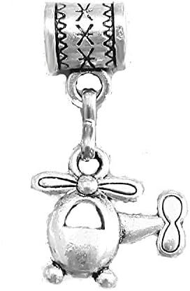 "Helicopter charm" is a Silver Hanging charm by Mossy Cabin for large hole style snake chain charm bracelets or add to a key chain or neck chain
