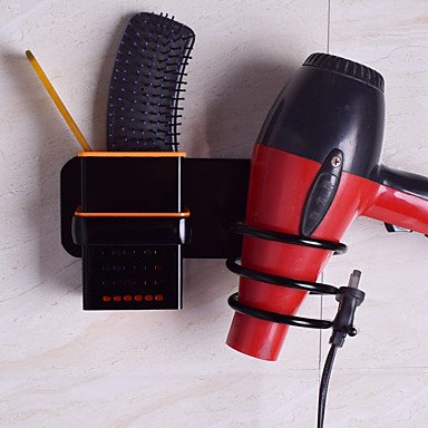 Click Here to See More Images DB&PEISHI Multi-function Black Durable AluminiumABS Plastic Wall Mount Hair Dryer Holder Stand and Organizer Bathroom Drier Comb Rack Storag