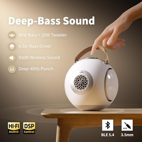 UB+ dB1 doubleBASS Bluetooth Speaker, Hi-Fi, Deep Bass, Waterproof, Portable, Wireless, 40W, 20H Playtime, Long Battery, IPX5, Bluetooth 5.3, EQ, TWS, Type-C, AUX, Support for stands(Glossy White)
