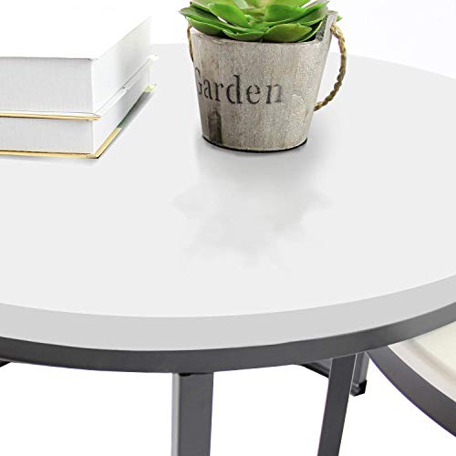 JERRY & MAGGIE - 2 Round Tea Table Coffee Table Desk Sets | White - Twin Sets Multi Function Wood & Steel Living Room Home Decor Polished Surface Overlapping Ending Tables Cocktail Table - Thumbnail 4